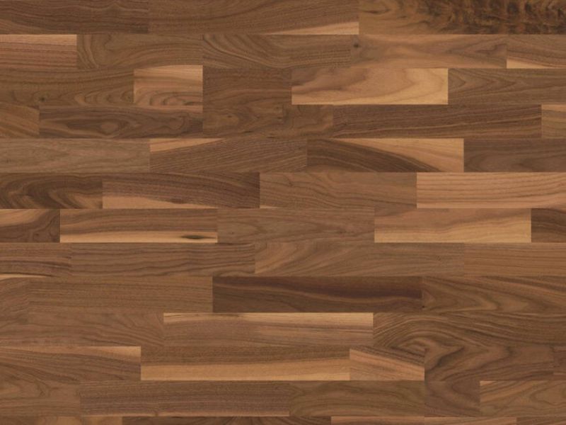 Nussbaum amerik. Variant Schiffsboden Parkett lackiert, Klick (push-down), gerade Kante, rustikal