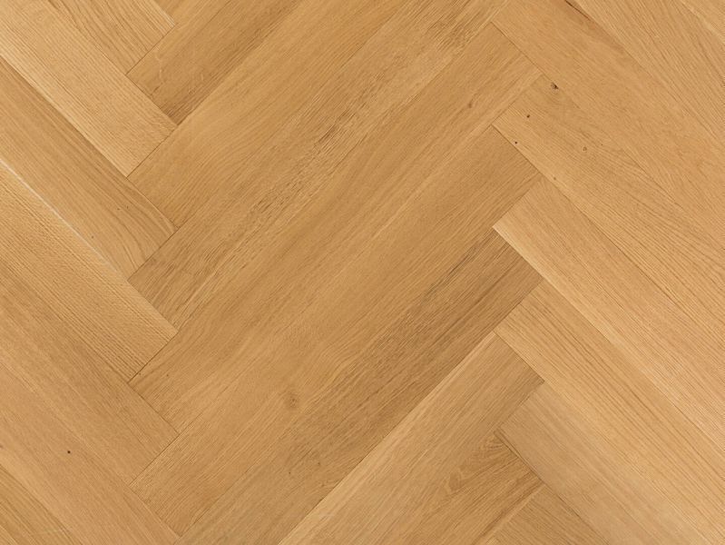 Eiche Zweischichtparkett naturgeölt, farblos, 1-Stab, als Fischgrät oder Englischer Verband verlegbar, Nut und Feder