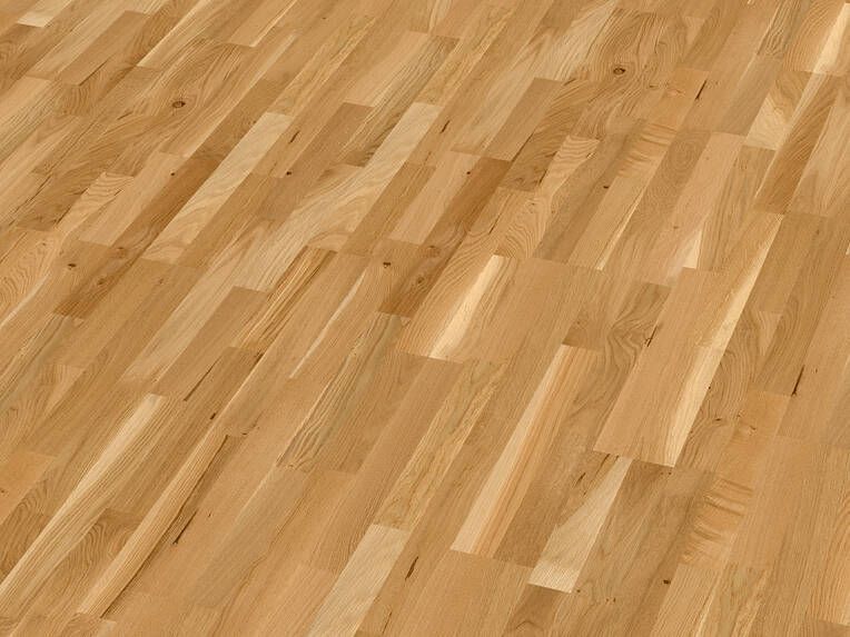 Eiche Country Schiffsboden Parkett lackiert, 3-Stab, Klick (push-down), gerade Kante, rustikal