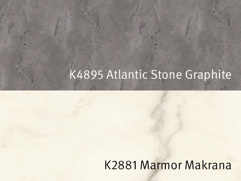 Nischenrückwandplatten K4895 DP Atlanitic Stone Graphite / K2881 DP Beton Weave Anthracite Marmor Makrana