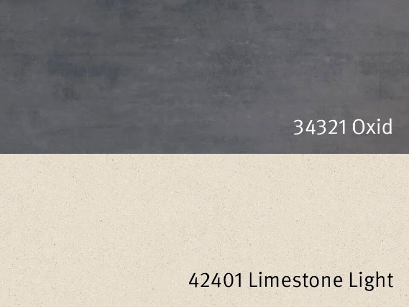 Nischenrückwandplatten 34321 DP Oxid / 42401 DP Limestone Light