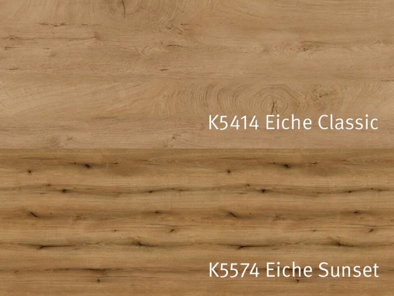 Nischenrückwandplatten K5574 AW Eiche evoke sunset / K5414 AW Eiche endgrain classic